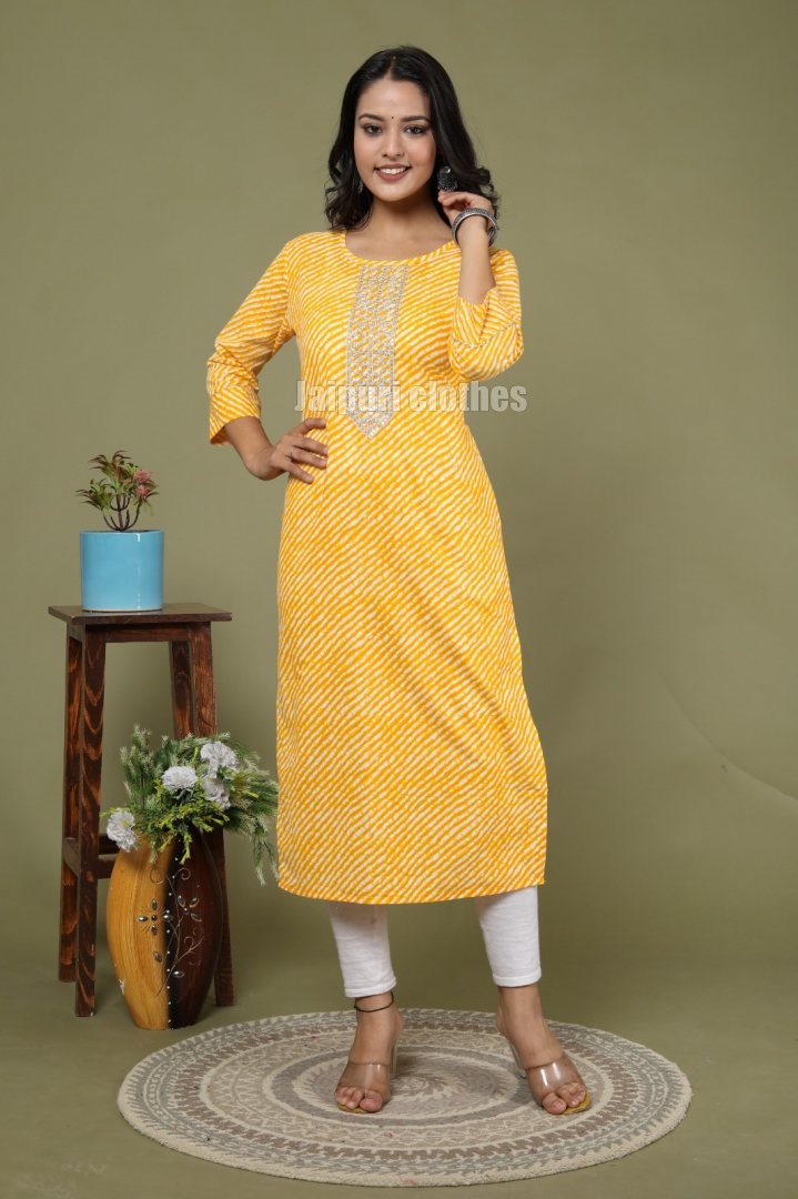 Indo Era Yellow Yoke Design Thread Work Pure Cotton Kurta With Trouser –  indoera